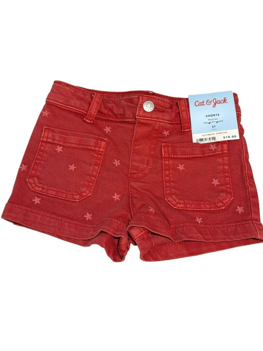 New Cat & Jack Red Star Print Mid-Rise Shorts With Adjustable Waist